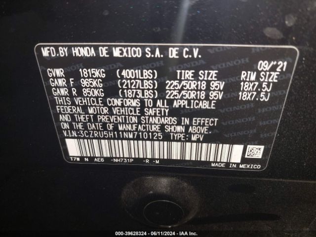 3CZRU5H11NM710125 Honda Hr-v 2wd Sport