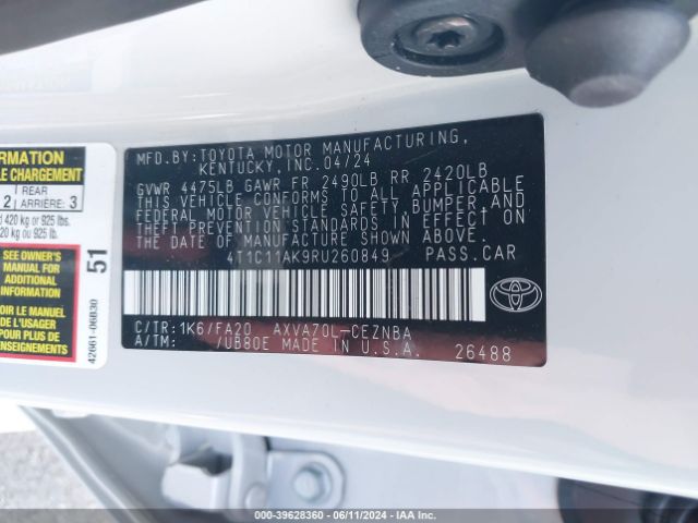4T1C11AK9RU260849 Toyota CAMRY LE