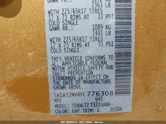 Nissan ROGUE SV 2015 5N1AT2MV4FC776308 Image 9