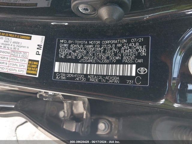 Toyota COROLLA SE 2022 JTDS4MCE1NJ088179 Image 9