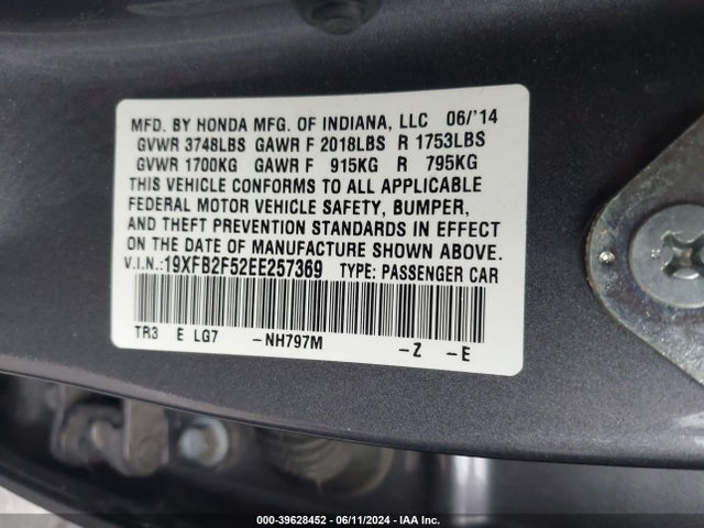Honda Civic Lx 2014 19XFB2F52EE257369 Image 9