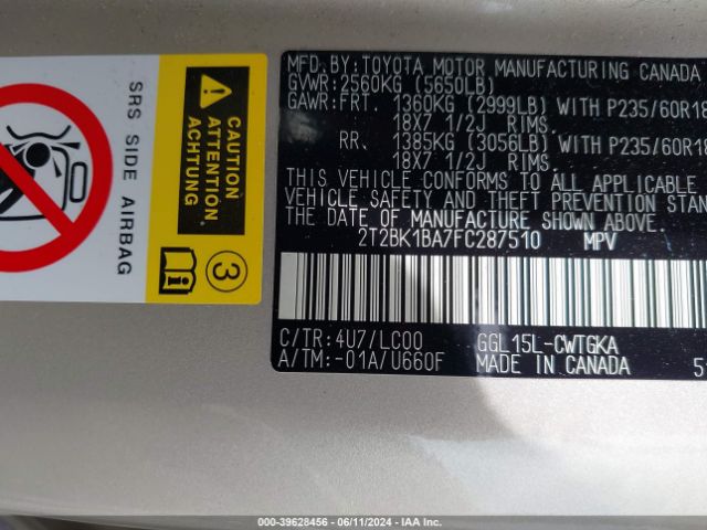 2T2BK1BA7FC287510 Lexus RX 350