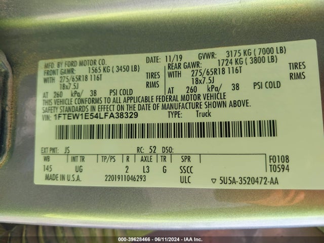 1FTEW1E54LFA38329 Ford F-150 Xlt