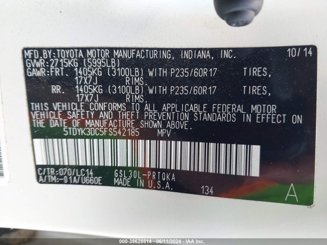 Toyota Sienna Xle 8 Passenger 2015 5TDYK3DC5FS542185 Image 9