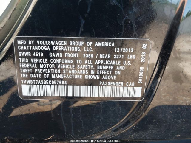 1VWBT7A33EC057684 Volkswagen Passat 1.8t Se