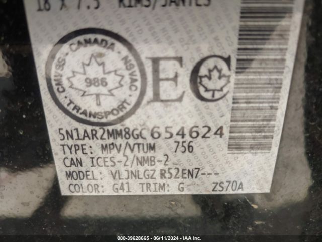 5N1AR2MM8GC654624 Nissan Pathfinder Platinum/s/sl/sv