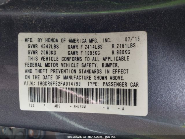 1HGCR6F52FA014799 Honda Accord Hybrid Ex-l
