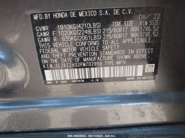 3CZRZ2H32PM702958 Honda Hr-v Awd Lx