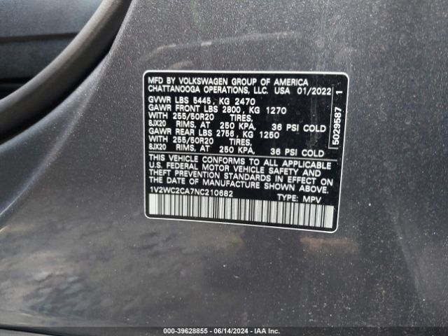 1V2WC2CA7NC210682 Volkswagen Atlas Cross Sport 2.0t Se W/technology