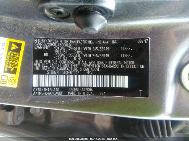 Toyota Highlander Limited Platinum 2017 5TDDZRFH5HS461017 Image 9