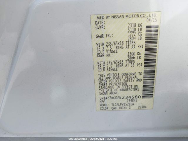5N1AZ2MG0FN234580 Nissan MURANO S