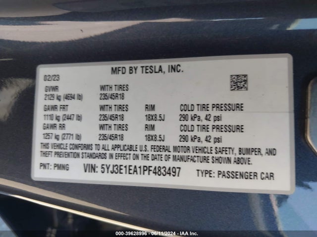 Tesla Model 3 Rear-wheel Drive 2023 5YJ3E1EA1PF483497 Image 9