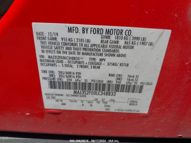 MAJ3S2FE0LC348833 Ford ECOSPORT S