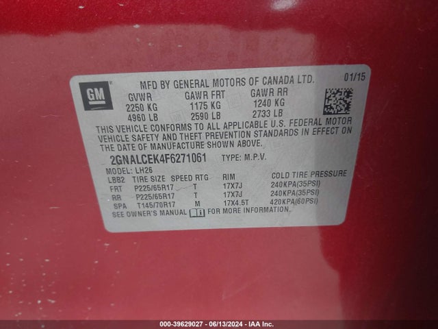 Chevrolet Equinox 2lt 2015 2GNALCEK4F6271061 Image 9