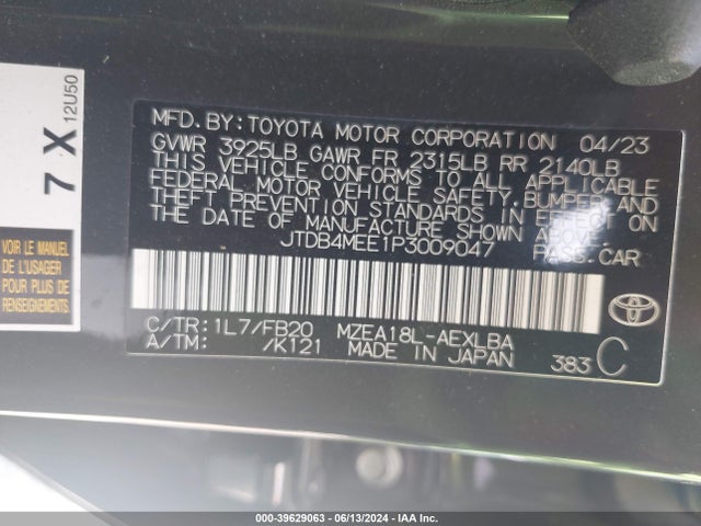 Toyota COROLLA LE 2023 JTDB4MEE1P3009047 Image 9