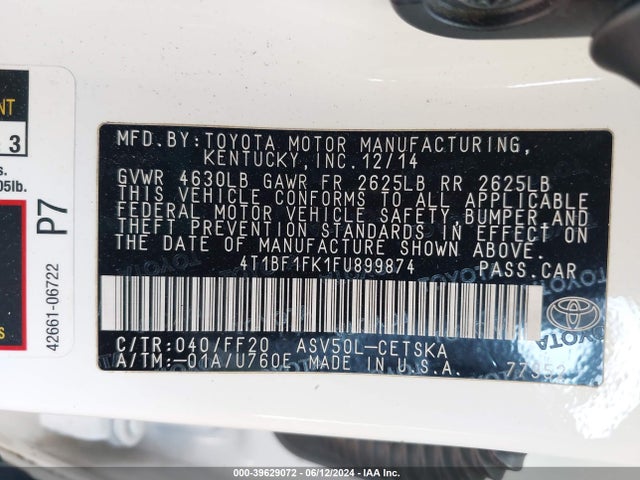 Toyota CAMRY SE 2015 4T1BF1FK1FU899874 Image 9