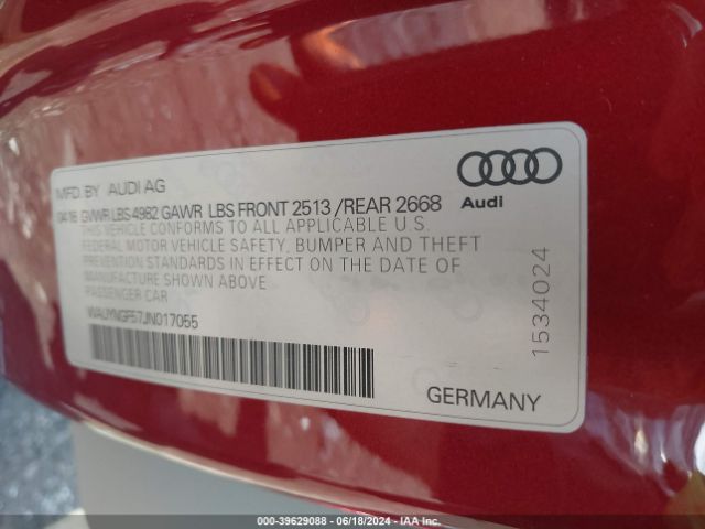 WAUYNGF57JN017055 Audi A5 2.0t Premium