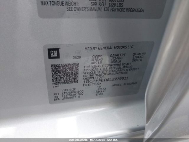 1GCPYFED8LZ279011 Chevrolet Silverado 1500 4wd  Short Bed Lt Trail Boss