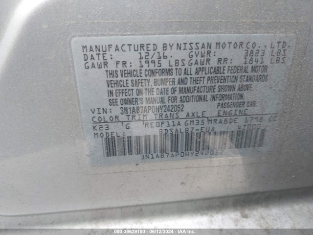 Nissan SENTRA S 2017 3N1AB7AP0HY242052 Image 9