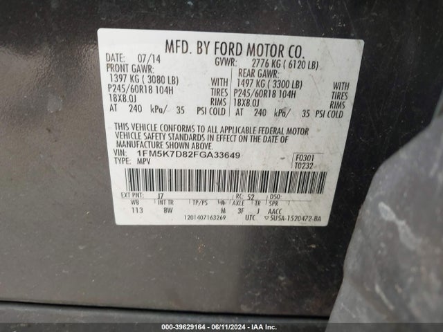 Ford EXPLORER XLT 2015 1FM5K7D82FGA33649 Image 13