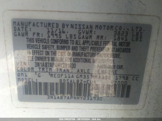 3N1AB7AP4HY231930 Nissan SENTRA S