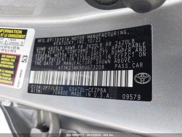 4T1KZ1AK9PU073208 Toyota Camry Xse V6
