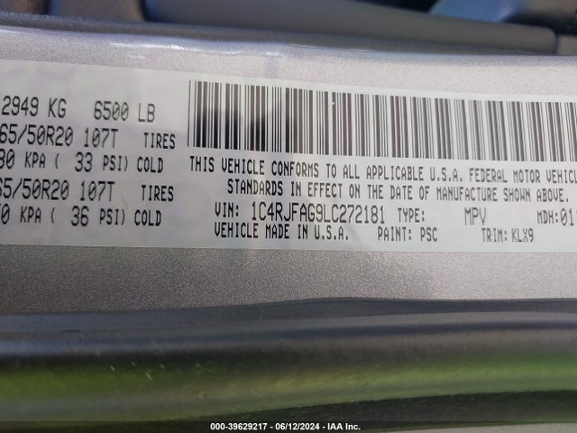 1C4RJFAG9LC272181 Jeep Grand Cherokee Altitude 4x4
