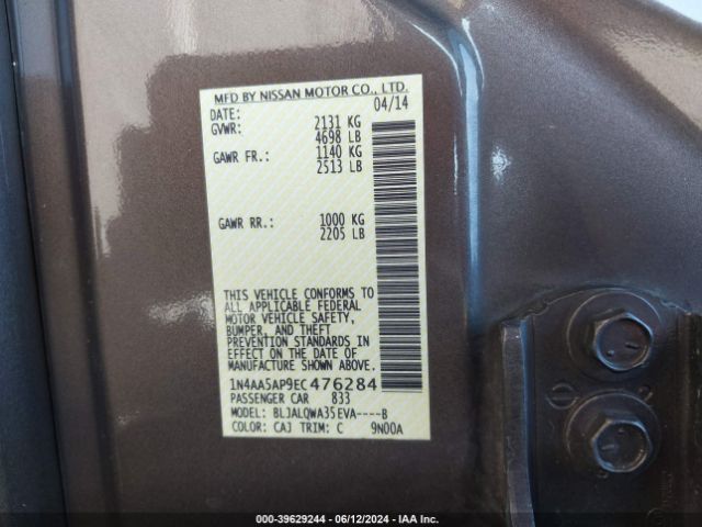 1N4AA5AP9EC476284 Nissan Maxima 3.5 S/3.5 Sv