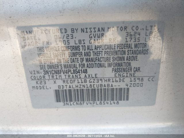 3N1CN8FV4PL854148 Nissan Versa 1.6 Sr Xtronic Cvt