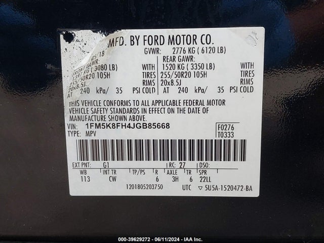 Ford Explorer Limited 2018 1FM5K8FH4JGB85668 Image 9