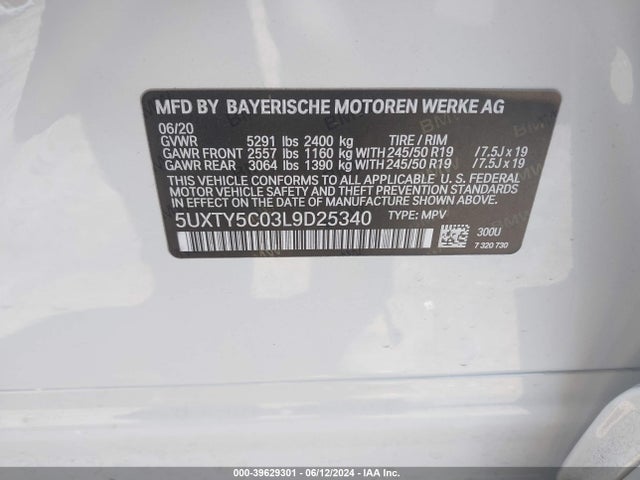 5UXTY5C03L9D25340 BMW X3 Xdrive30i