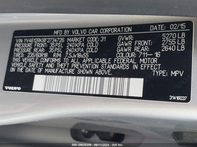YV4612RK8F2734726 Volvo Xc60 T5/t5 Premier