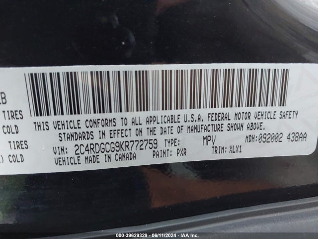 Dodge Grand Caravan Sxt 2019 2C4RDGCG9KR772759 Image 9