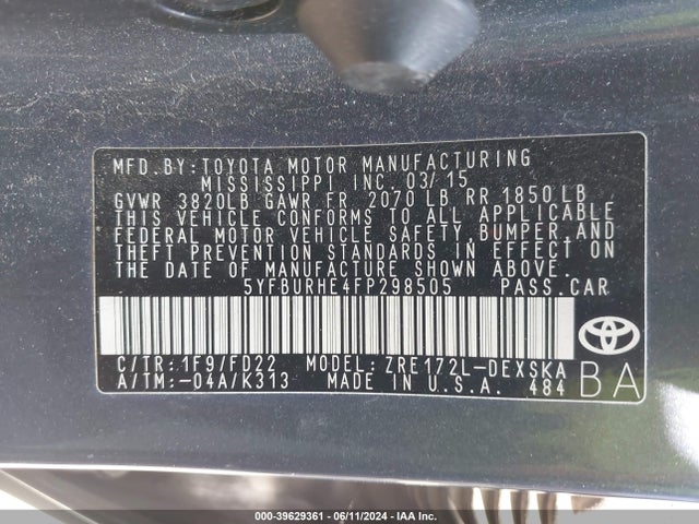 Toyota Corolla S Plus 2015 5YFBURHE4FP298505 Image 9