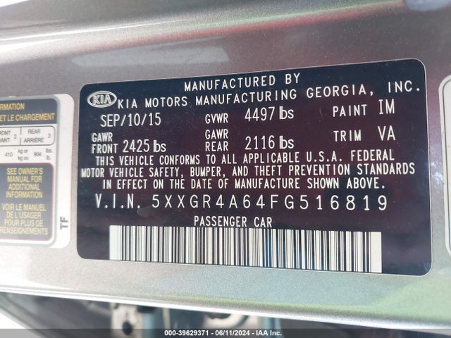 KIA Optima 2015 5XXGR4A64FG516819 Image 9