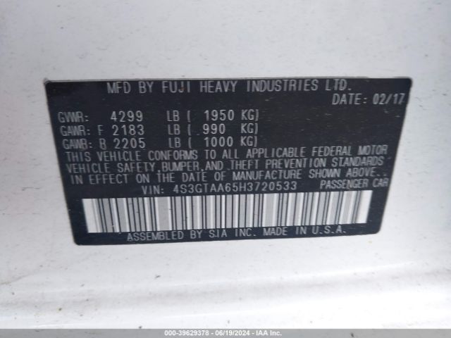 4S3GTAA65H3720533 Subaru Impreza 2.0i