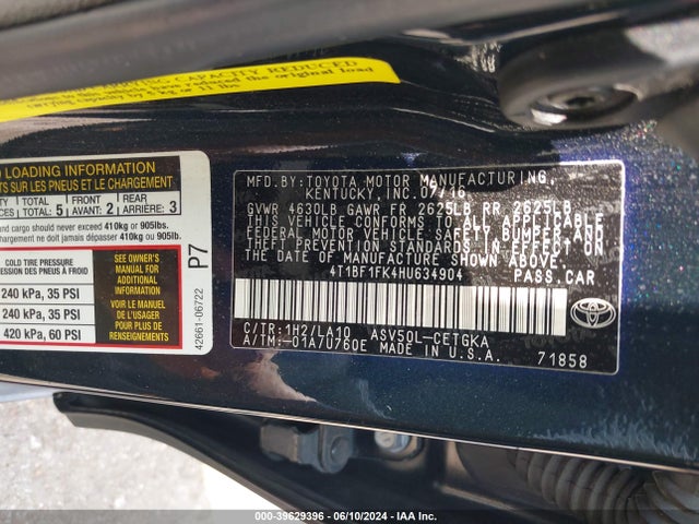Toyota CAMRY XLE 2017 4T1BF1FK4HU634904 Image 9