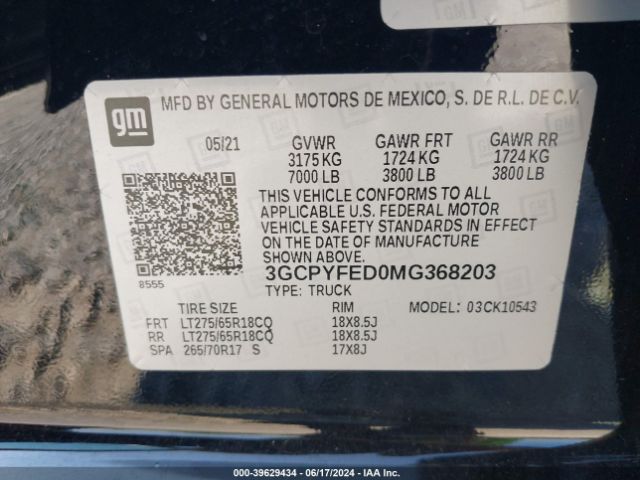 3GCPYFED0MG368203 Chevrolet Silverado 1500 4wd  Short Bed Lt Trail Boss