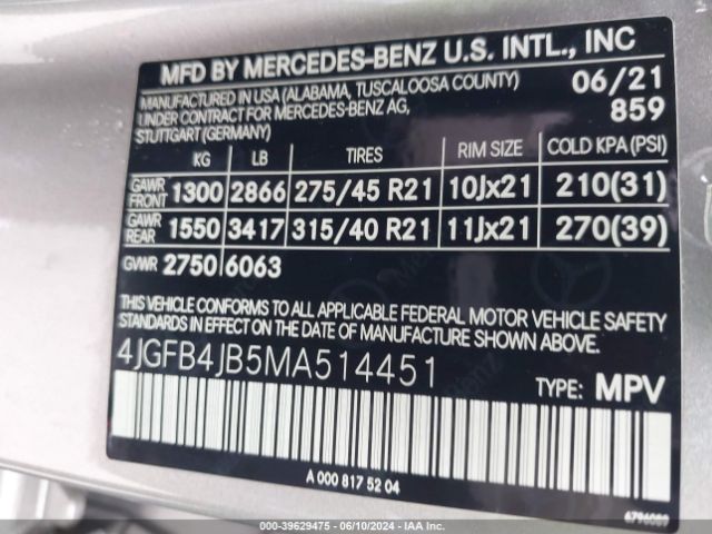 4JGFB4JB5MA514451 Mercedes-Benz GLE 350