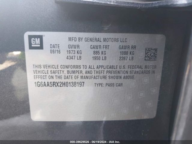 1G6AA5RX2H0138197 Cadillac Ats Standard