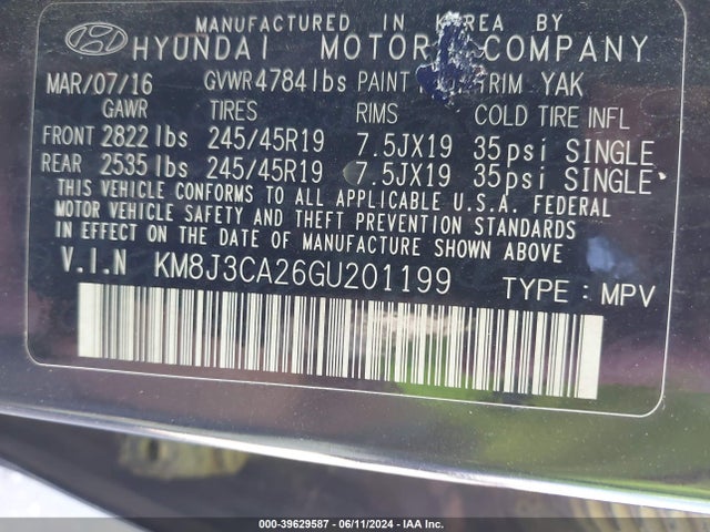 Hyundai Tucson Limited 2016 KM8J3CA26GU201199 Image 9