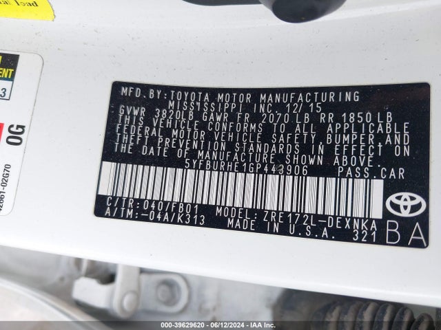 Toyota COROLLA LE 2016 5YFBURHE1GP443906 Image 9