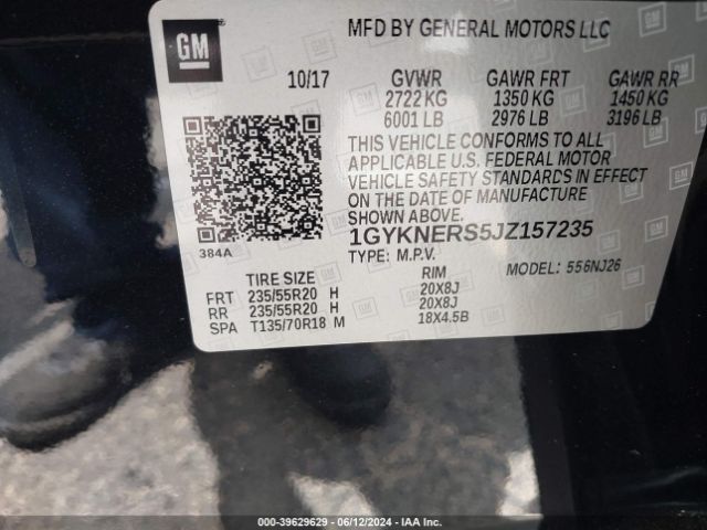 1GYKNERS5JZ157235 Cadillac Xt5 Premium Luxury