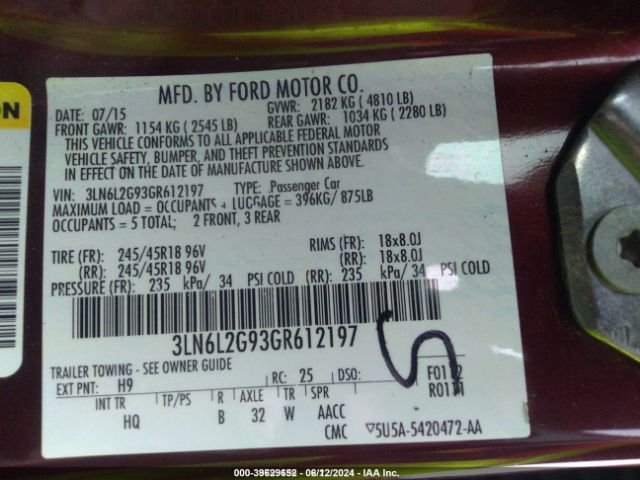 3LN6L2G93GR612197 Lincoln MKZ