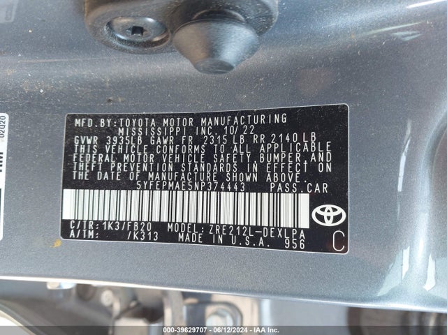 Toyota COROLLA LE 2022 5YFEPMAE5NP374443 Image 9