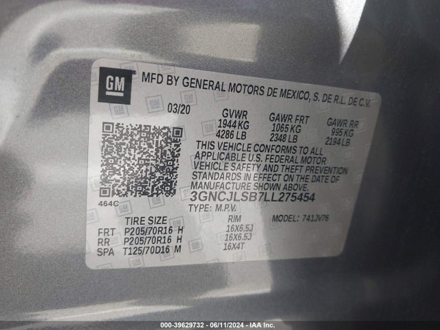 Chevrolet Trax Fwd Lt 2020 3GNCJLSB7LL275454 Image 9