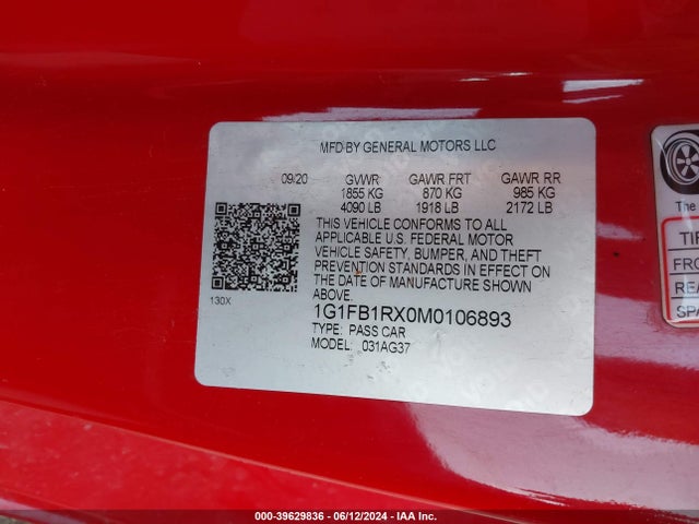 Chevrolet Camaro Rwd  1lt 2021 1G1FB1RX0M0106893 Image 9