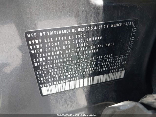 3VVSX7B2XRM027665 Volkswagen Taos 1.5t Se