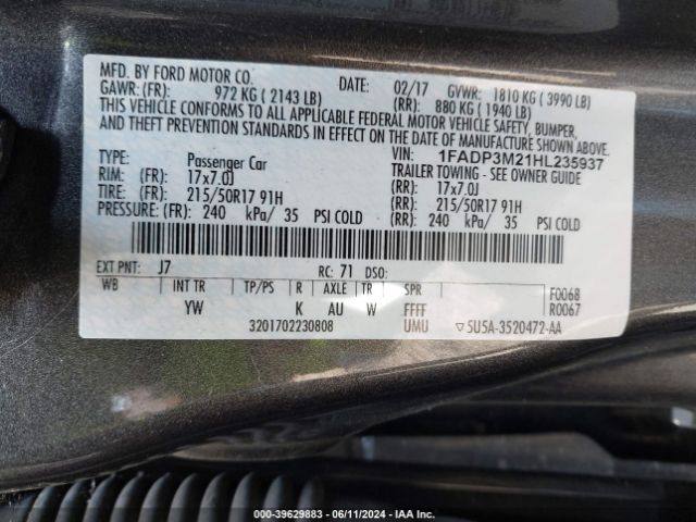 1FADP3M21HL235937 Ford FOCUS SEL