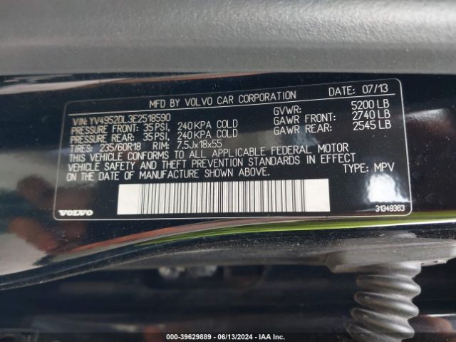 YV4952DL3E2518590 Volvo Xc60 3.2/3.2 Platinum/3.2 Premier/3.2 Premier Plus